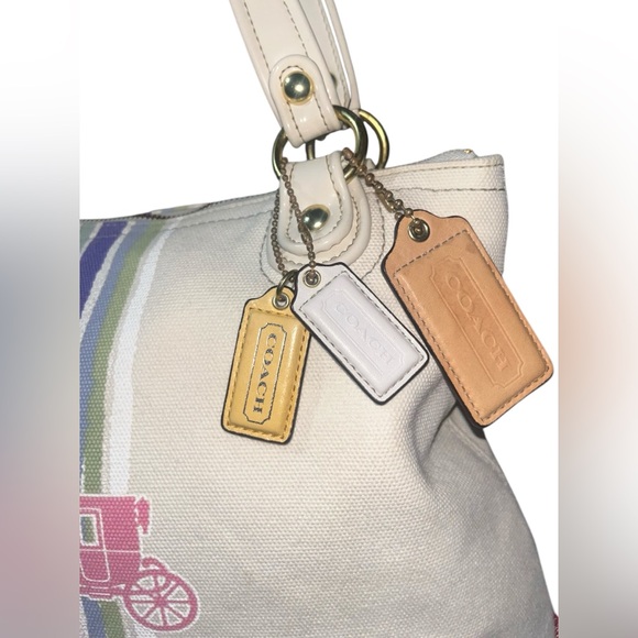 Coach Poppy 19615 Placed Legacy Stripe Tote! VINTAGE AND RARE🔥 canvas/leather - Picture 2 of 15